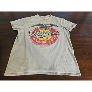 Miller High Life Graphic T-Shirt Mens Medium Tan Milwaukee Beer Eagle Logo
